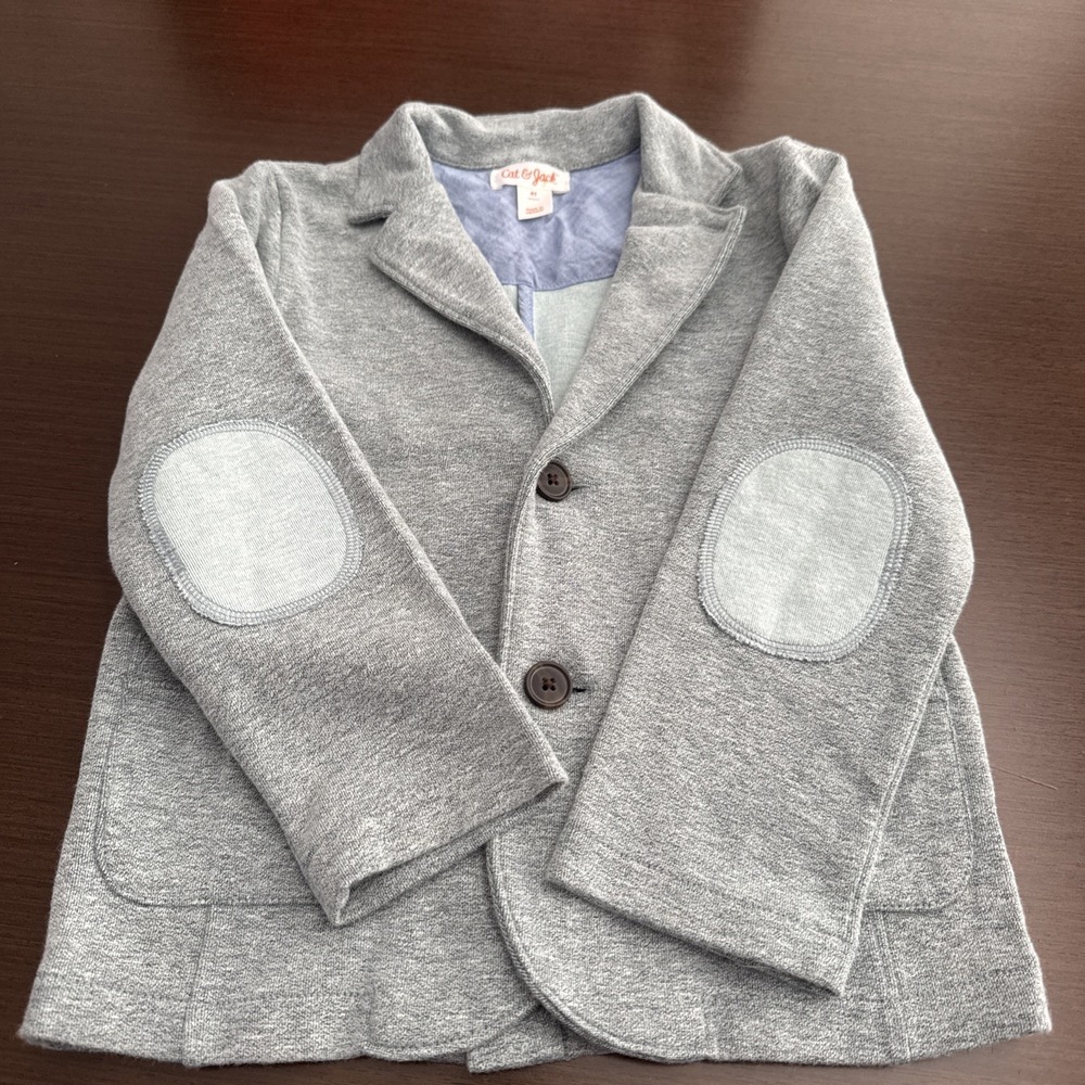 Cat & Jacket Toddler Boys Knit Blazer Jacket Heather Gray Elbow Patches Size 4T